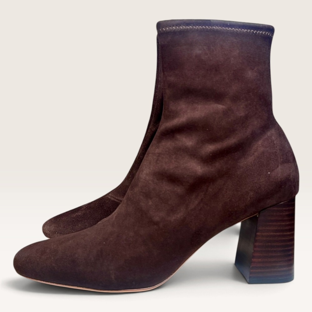 Loeffler Randall Elise Brown Suede Stretch Bootie US 10 Espresso Minimalist NIB